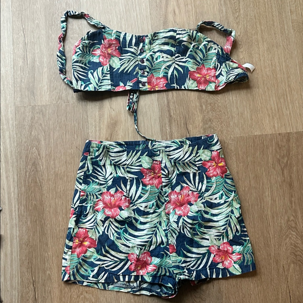 Tropical crop top and shorts set